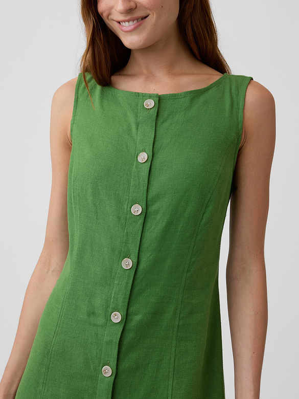 Boatneck Button-Front Mini Dress