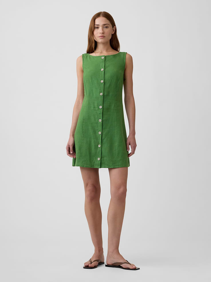 Image number 1 showing, Boatneck Button-Front Mini Dress