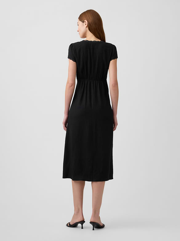 Linen-Blend Lace-Trim Midi Dress