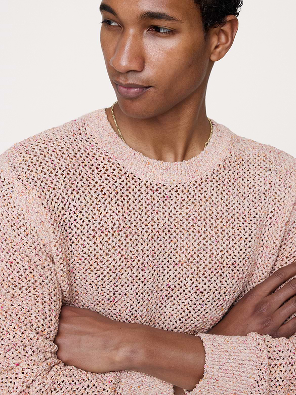 Textured Mesh Crew-Neck Sweater