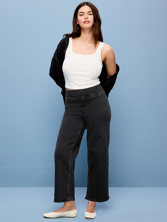 High-Waisted Weekender Pull-On Crop Wide-Leg Jeans