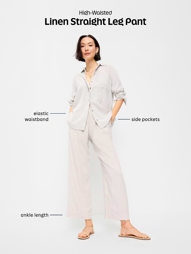 Image number 5 showing, High-Waisted Linen-Blend Straight Ankle Pants
