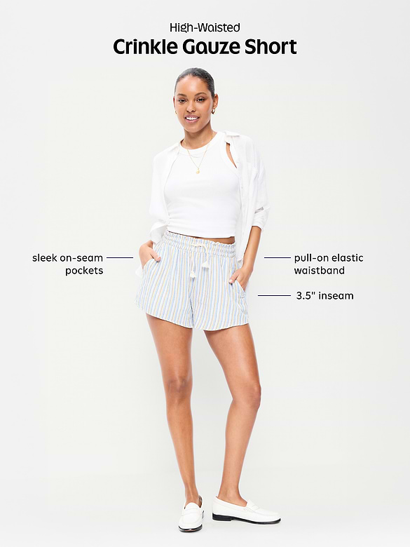 Short en gaze froissée à taille haute