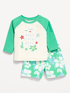 Image number 1 showing, Long-Sleeve Rashguard Swim Top and Trunks Set for Baby