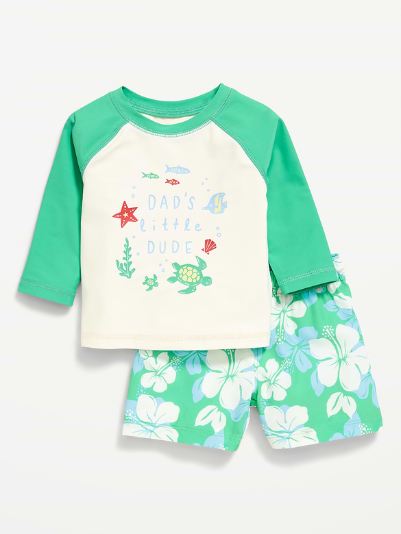 Long-Sleeve Rashguard Swim Top and Trunks Set for Baby