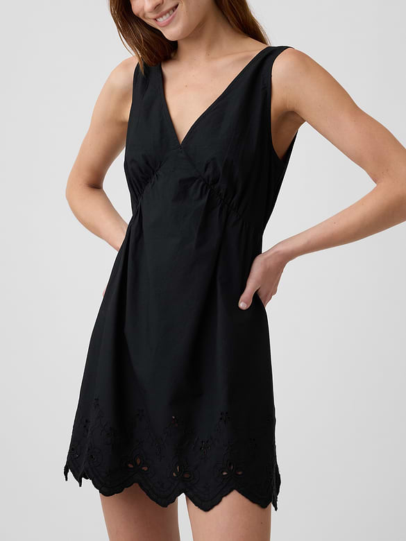 Eyelet V-Neck Mini Dress