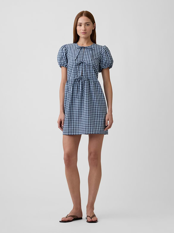 Puff Sleeve Tie-Front Mini Dress