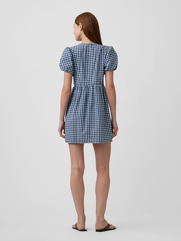 Puff Sleeve Tie-Front Mini Dress