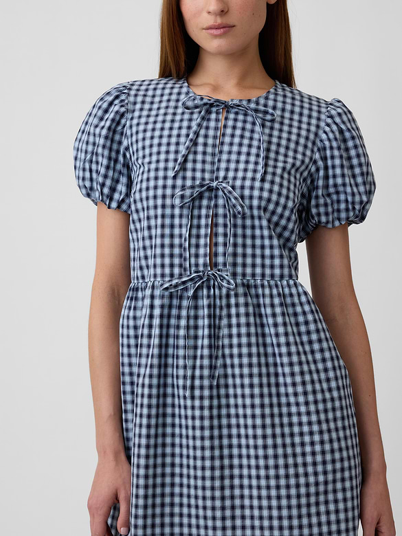 Puff Sleeve Tie-Front Mini Dress