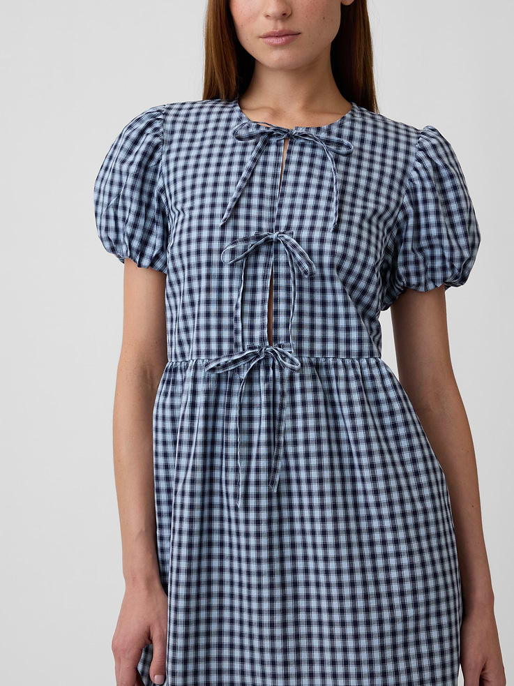 Image number 3 showing, Puff Sleeve Tie-Front Mini Dress