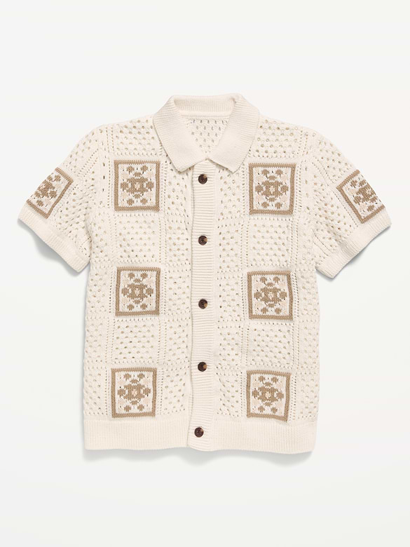 Short-Sleeve Crochet-Knit Shirt for Boys