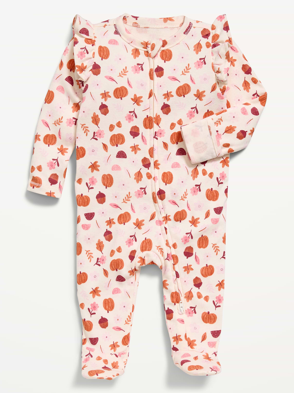 Image number 1 showing, Ruffle-Trim 2-Way-Zip Sleep & Play Footed One-Piece for Baby