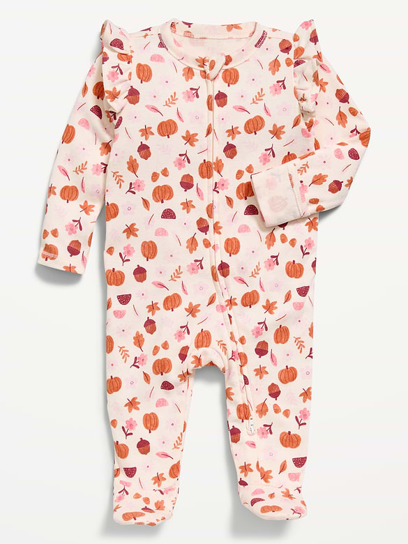 Ruffle-Trim 2-Way-Zip Sleep & Play Footed One-Piece for Baby
