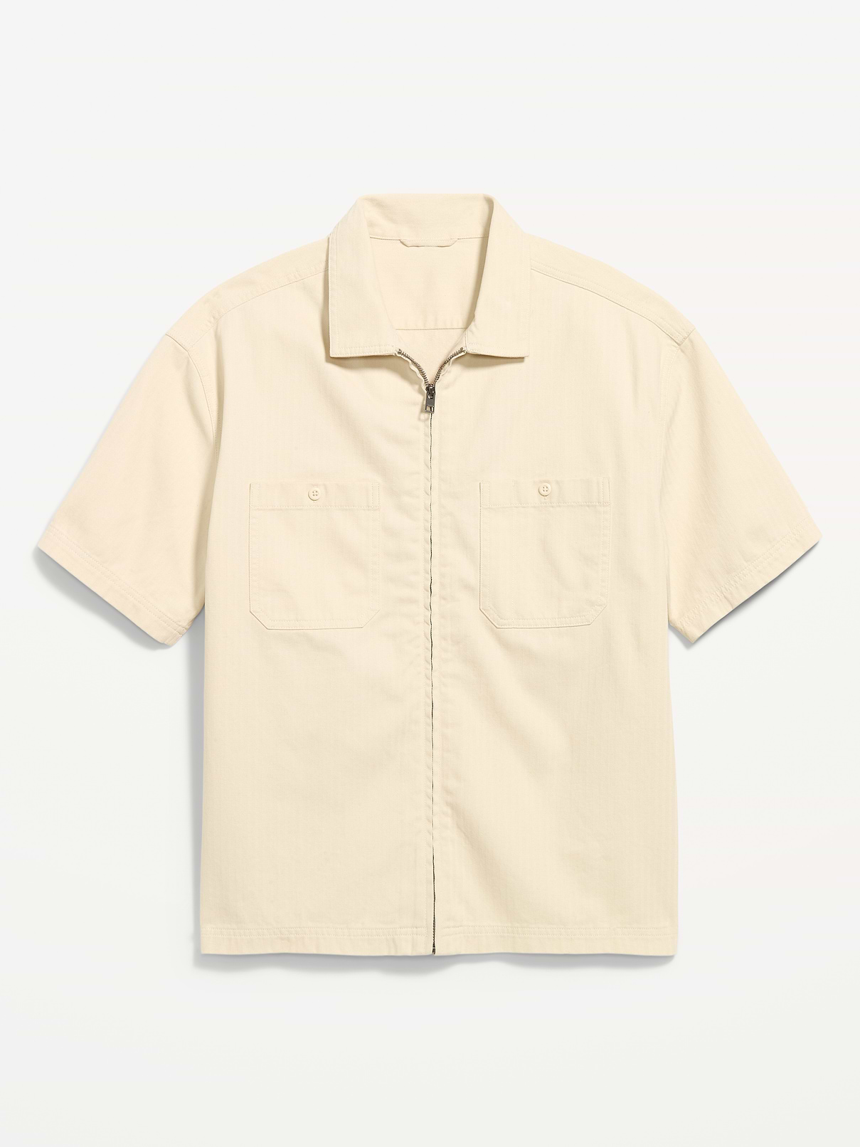 Image number 2 showing, Loose Full-Zip Herringbone Workwear Shirt