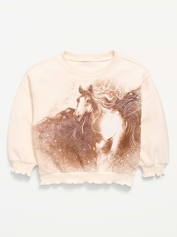 Long-Sleeve Graphic Lettuce-Edge Sweatshirt for Toddler Girls