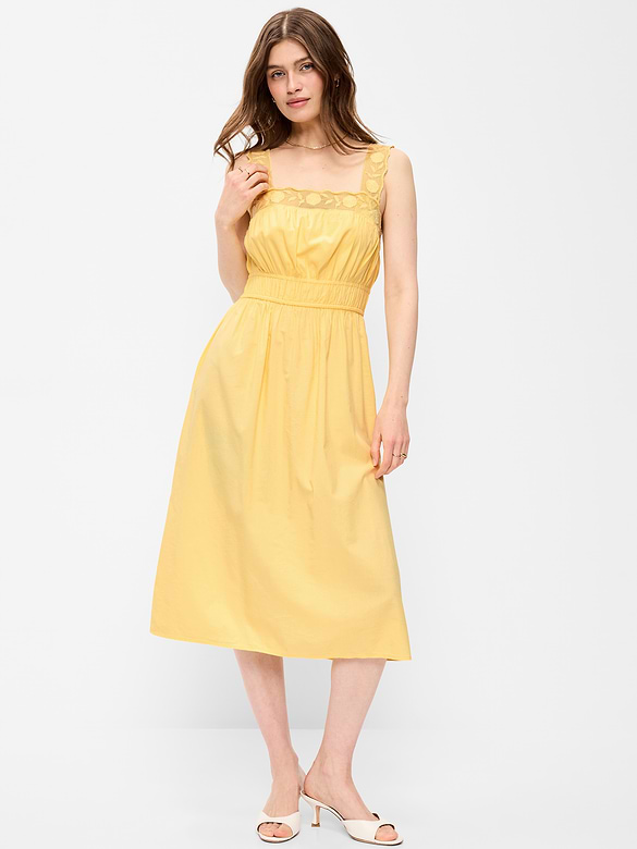 Fit & Flare Smocked-Waist Midi Dress