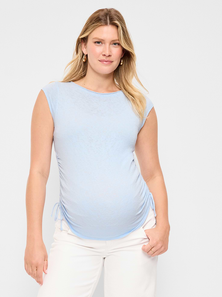 Image 1 of 2, crew neck, short cap sleeves, cinched detail at sides, Product #899948