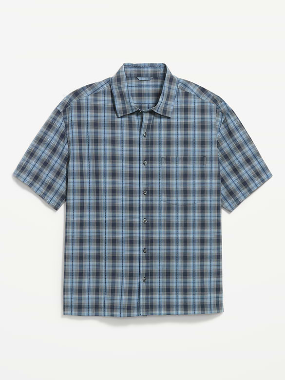 Loose Fit Textured Plaid Pocket Shirt