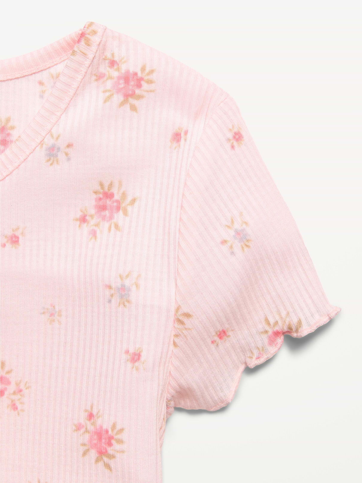 Image number 2 showing, Ribbed Lettuce-Edge Pajama Top and Shorts Set for Girls