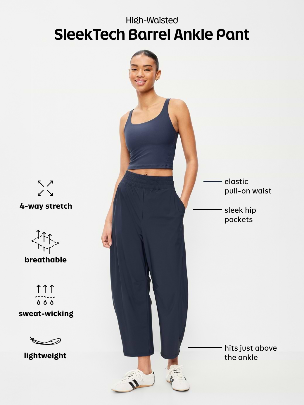 High-Waisted SleekTech Barrel Ankle Pants | Old Navy