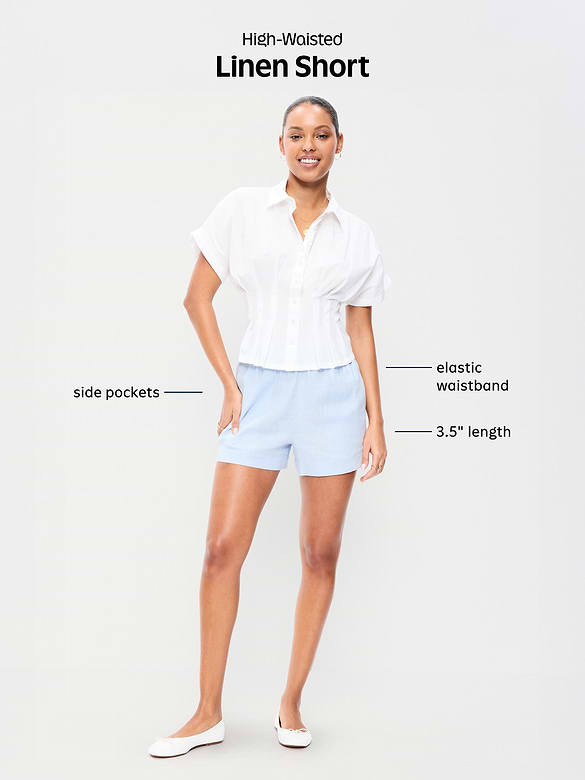High-Waisted Linen-Blend Shorts -- 3.5-inch inseam