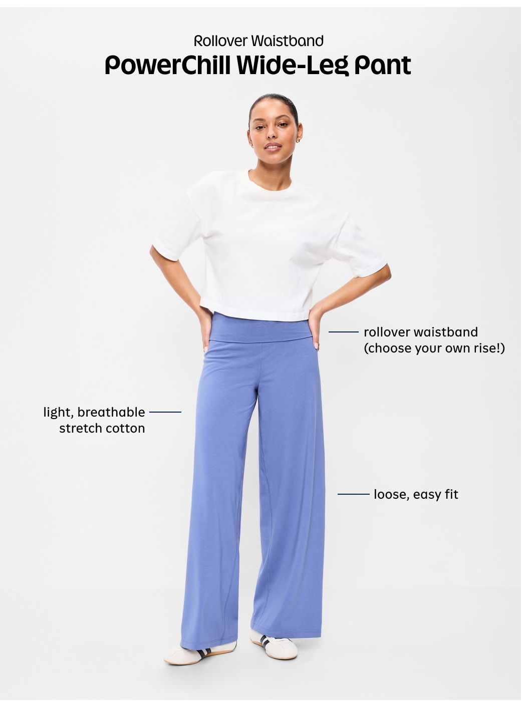 High-Waisted PowerChill Fold-Over Wide-Leg Pants | Old Navy