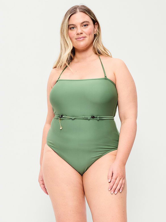 Strapless Belted One-Piece Swimsuit