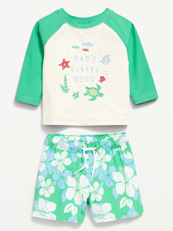 Long-Sleeve Rashguard Swim Top and Trunks Set for Baby