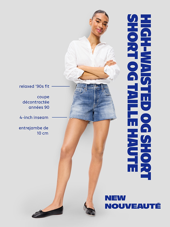Short OG en denim à taille haute, entrejambe de 10 cm
