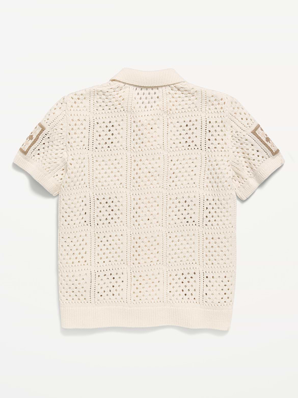 Short-Sleeve Crochet-Knit Shirt for Boys