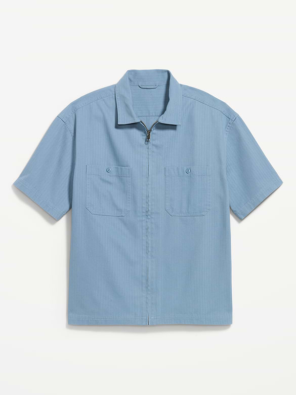 Loose Full-Zip Herringbone Workwear Shirt