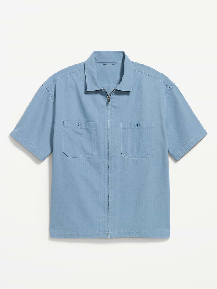 Image number 4 showing, Loose Full-Zip Herringbone Workwear Shirt