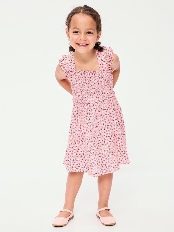 Printed Sleeveless Smocked Dress for Toddler Girls