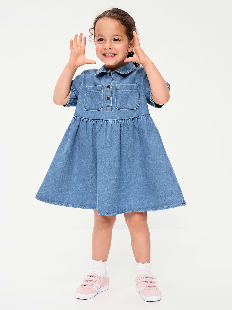 toddler girl denim dress Boden Girls Tie Front Woven in Blue summery feel Baby/Toddler Girl Denim Mini Dress