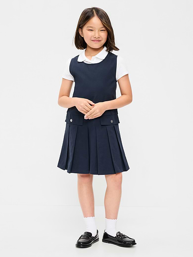 Image number 1 showing, School Uniform Sleeveless Twill Dress for Girls