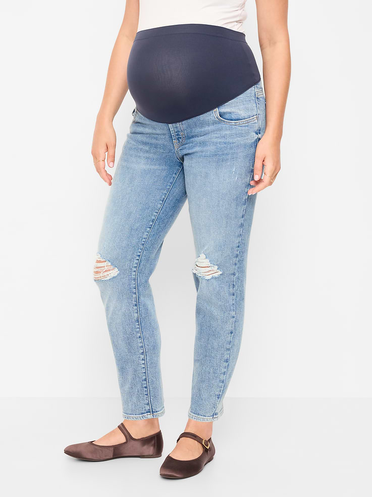 Image number 2 showing, Maternity Full-Panel Straight Ankle Jeans