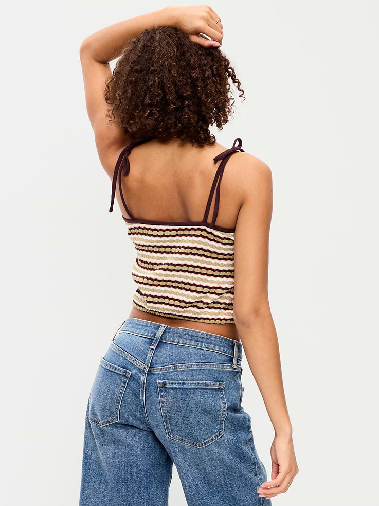 Image number 2 showing, Sleeveless Pointelle Tie-Strap Tank Top