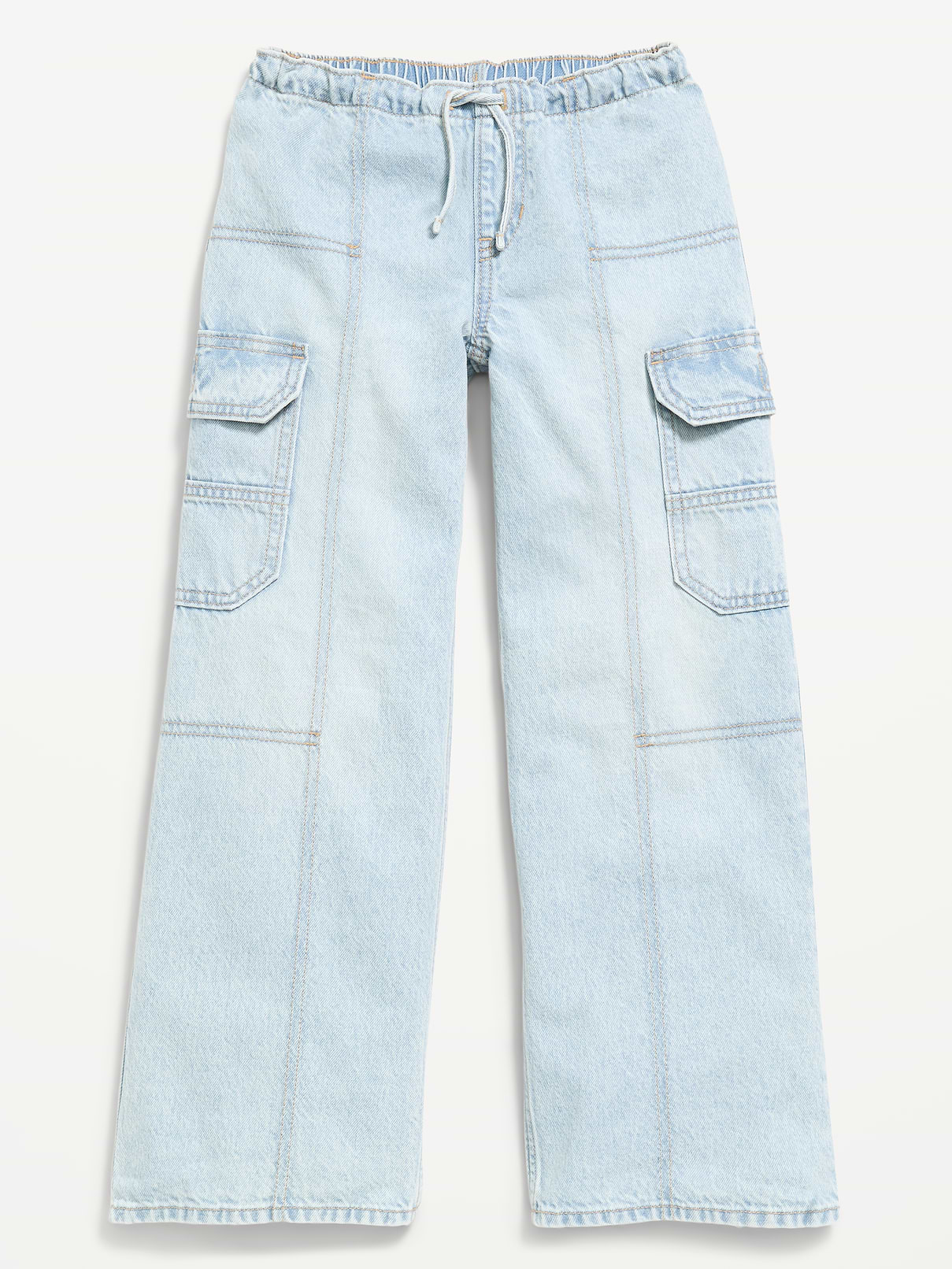 Image number 4 showing, Pull-On Low-Rise Super Baggy Wide-Leg Cargo Jeans for Girls