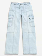 Image number 4 showing, Pull-On Low-Rise Super Baggy Wide-Leg Cargo Jeans for Girls