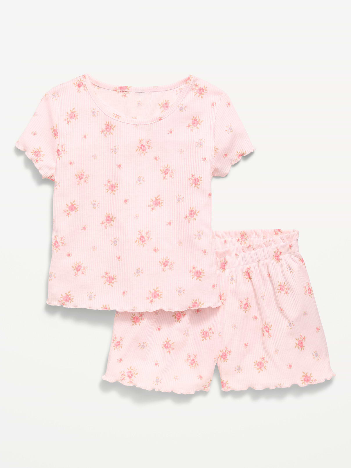 Image number 1 showing, Ribbed Lettuce-Edge Pajama Top and Shorts Set for Girls