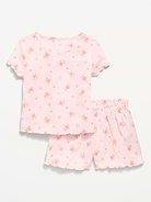 Image number 1 showing, Ribbed Lettuce-Edge Pajama Top and Shorts Set for Girls