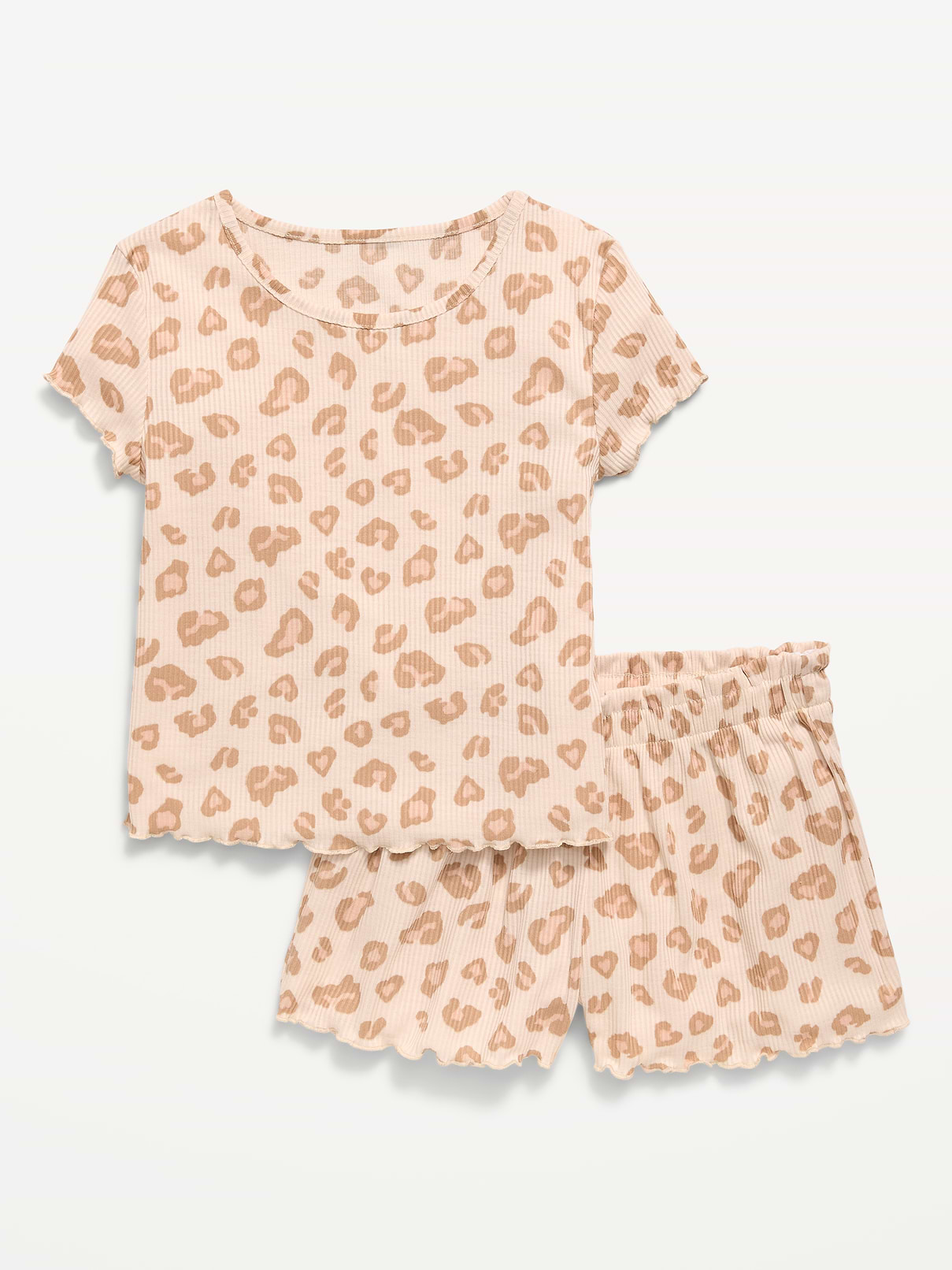 Image number 1 showing, Ribbed Lettuce-Edge Pajama Top and Shorts Set for Girls