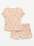 Image number 1 showing, Ribbed Lettuce-Edge Pajama Top and Shorts Set for Girls