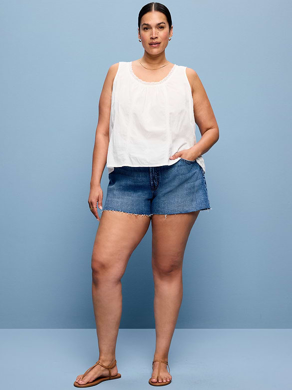 Short court en denim à taille très haute, 6,5 cm