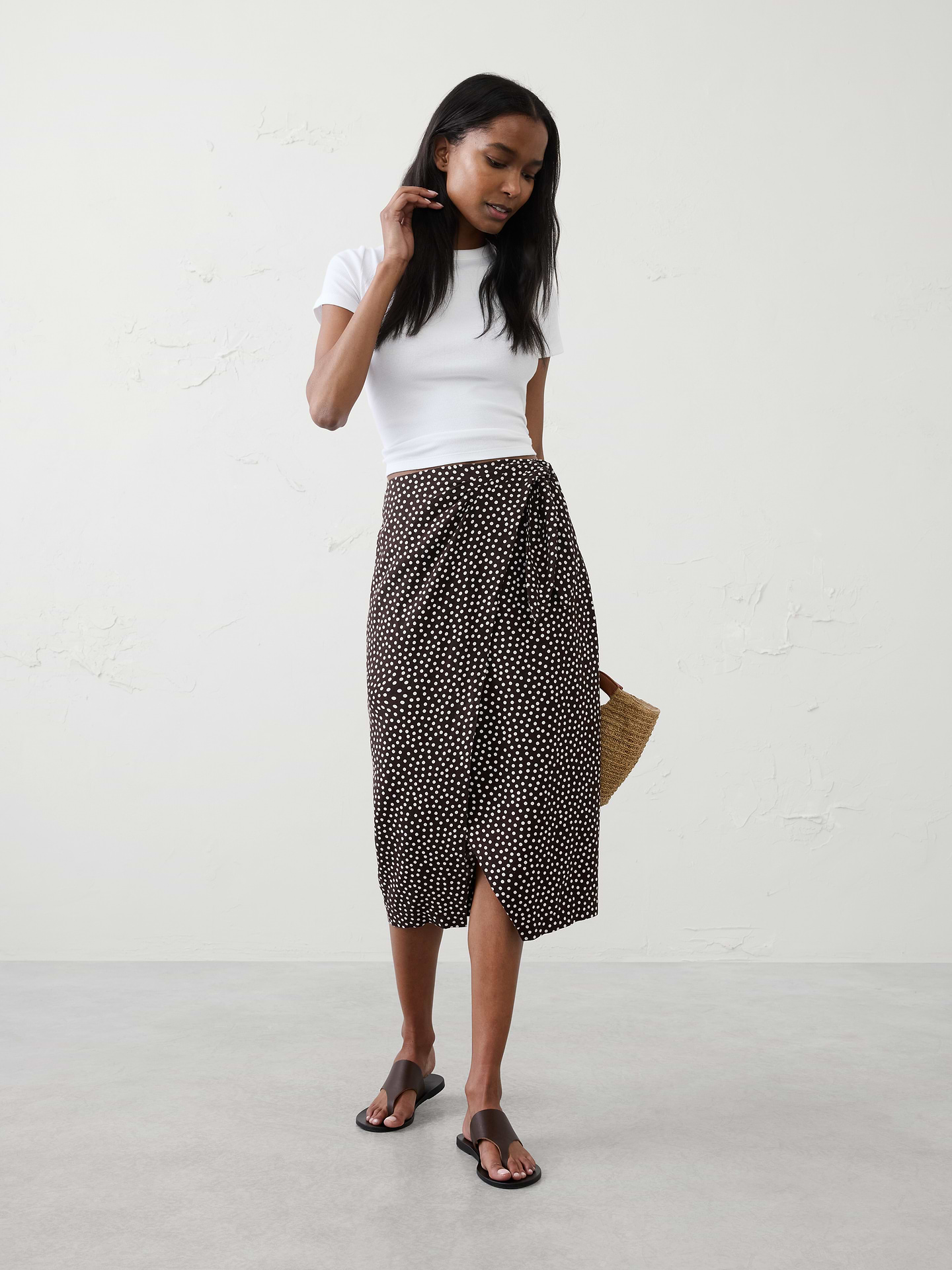 Image number 1 showing, Linen-Blend Faux-Wrap Midi Skirt