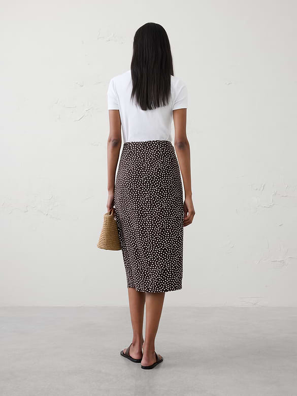 Linen-Blend Faux-Wrap Midi Skirt