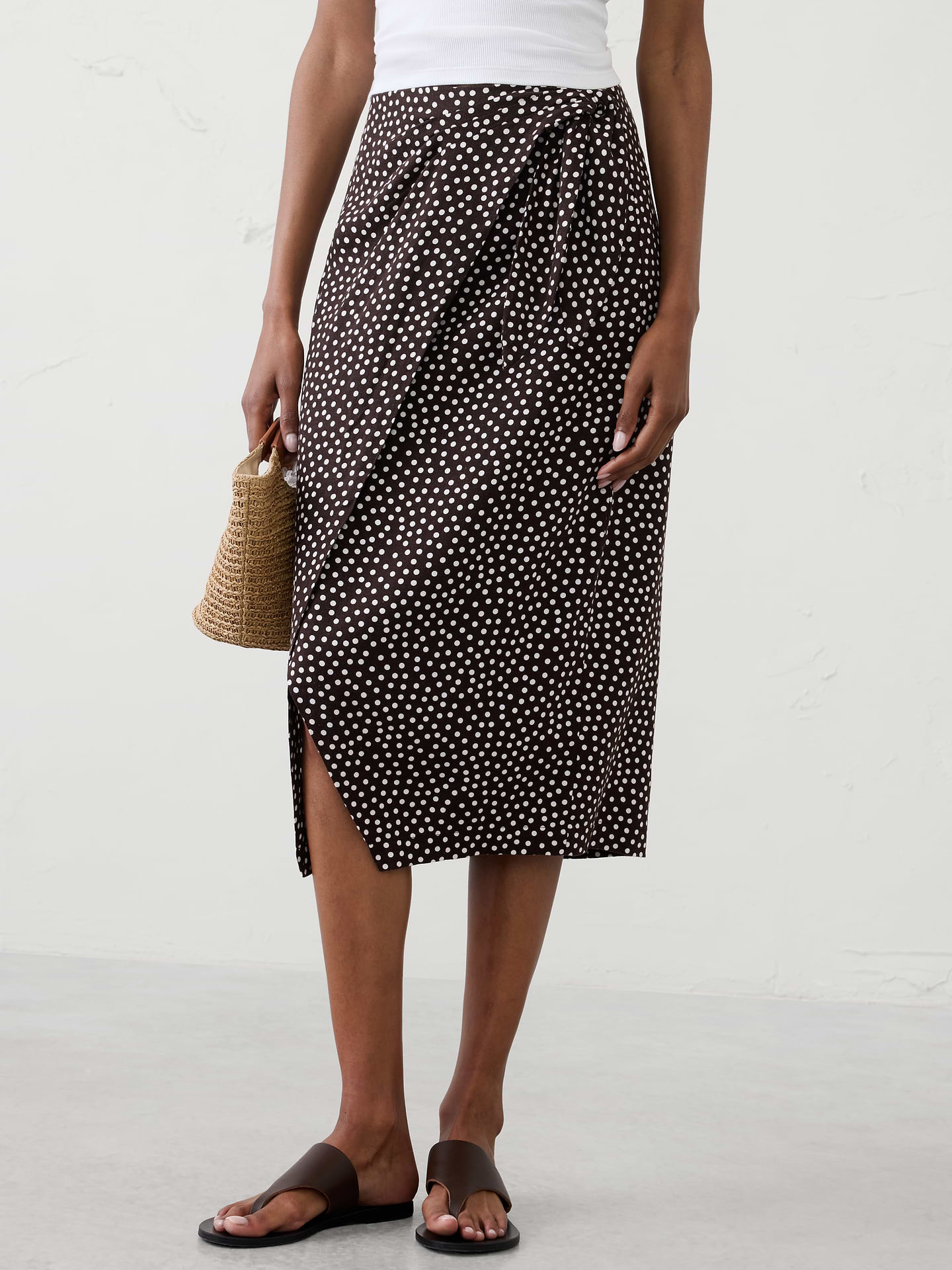 Image number 3 showing, Linen-Blend Faux-Wrap Midi Skirt