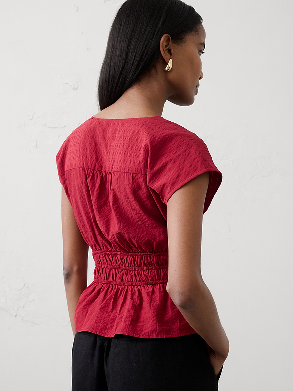 Seersucker Elastic Surplice Top