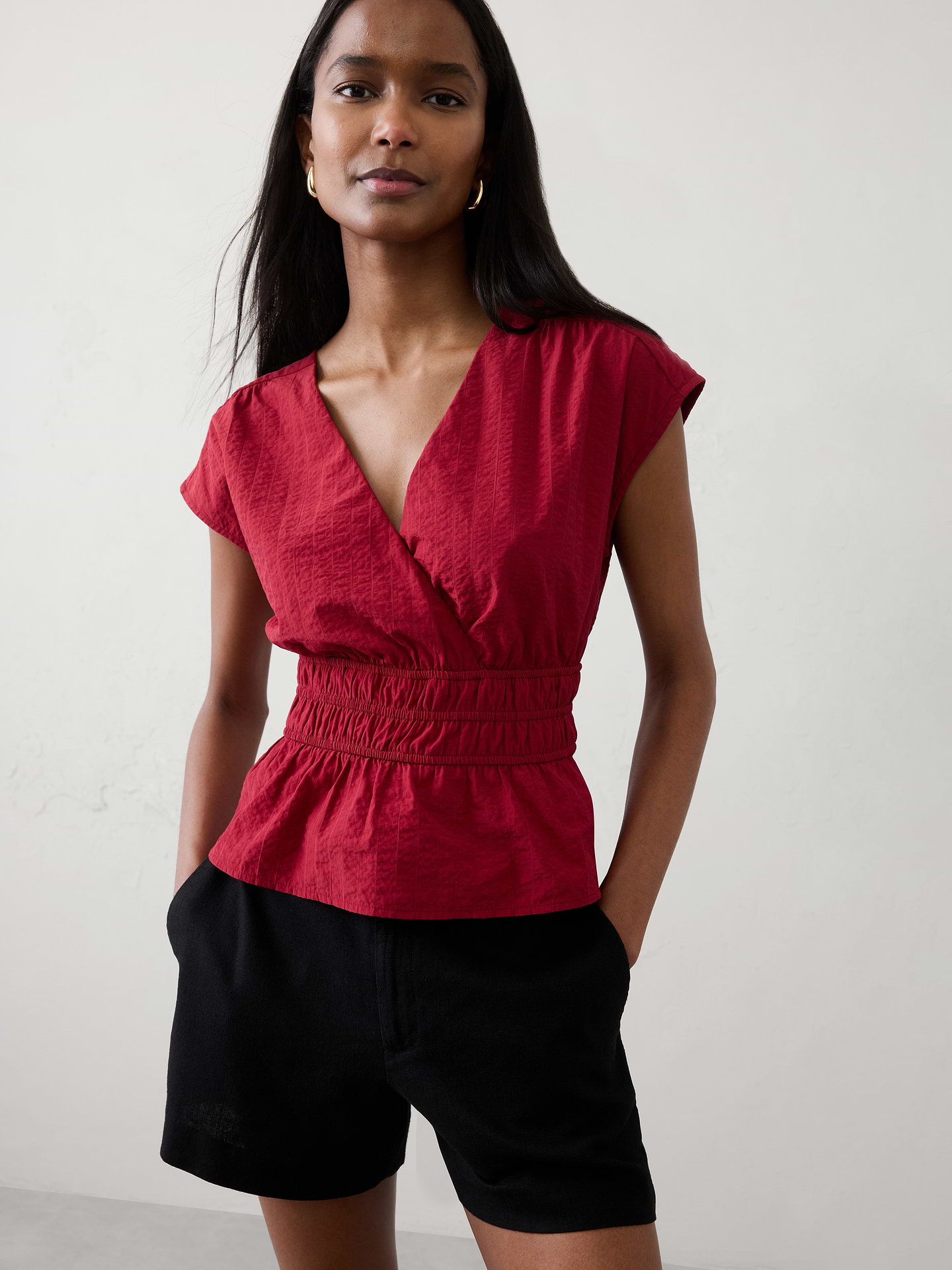 Image number 3 showing, Seersucker Elastic Surplice Top