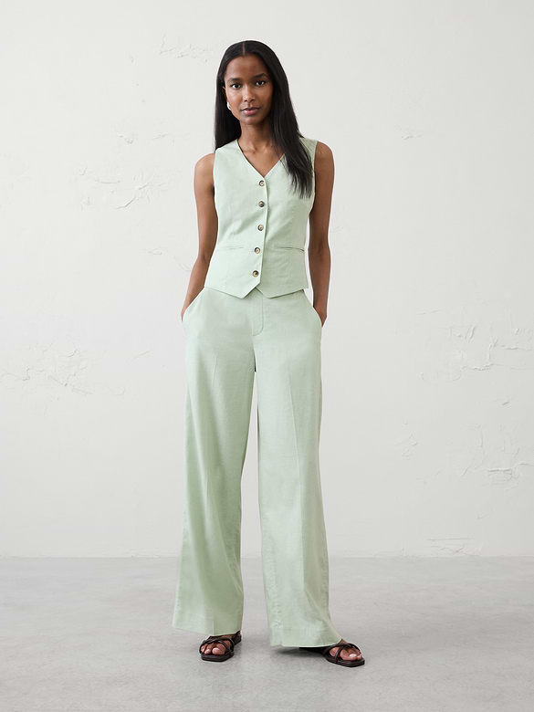 Wide-Leg High-Rise Linen-Blend Pant